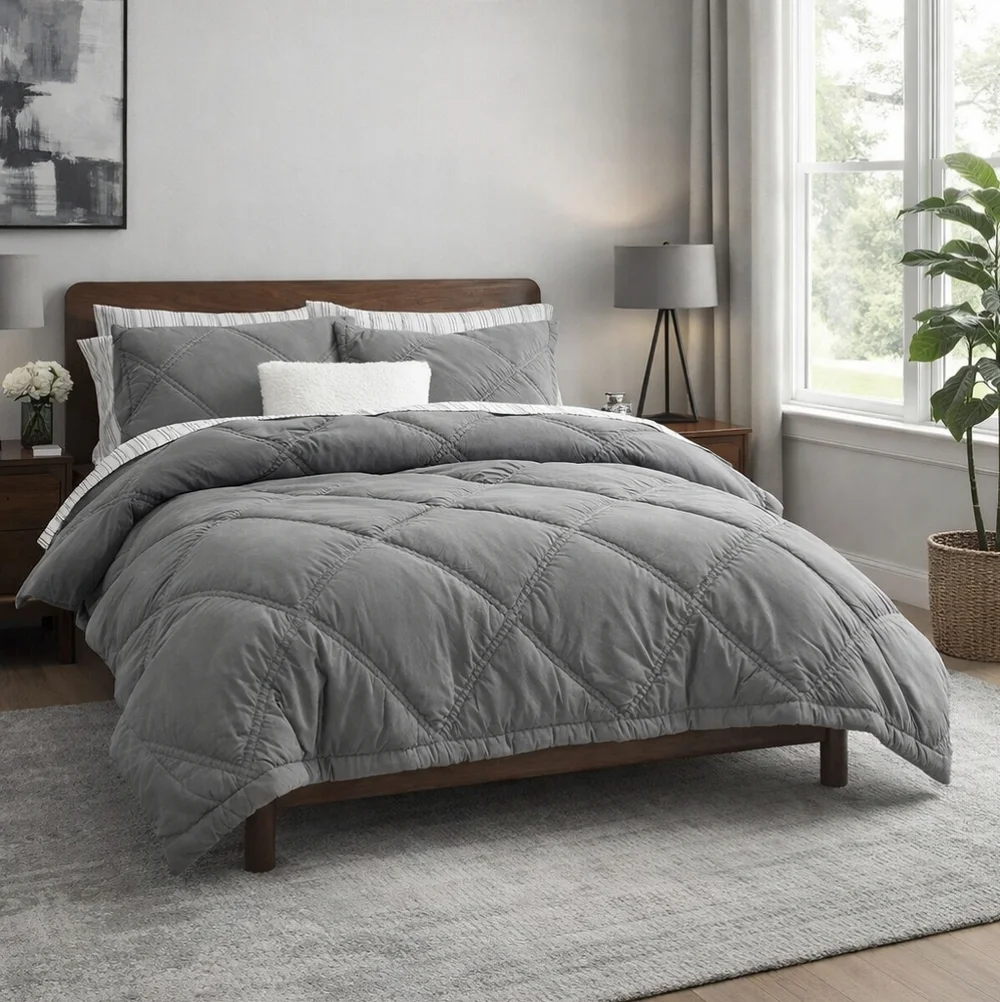 Pottery Barn Teen Washed Rapids Quilt Comforter F/Q Gray NWT